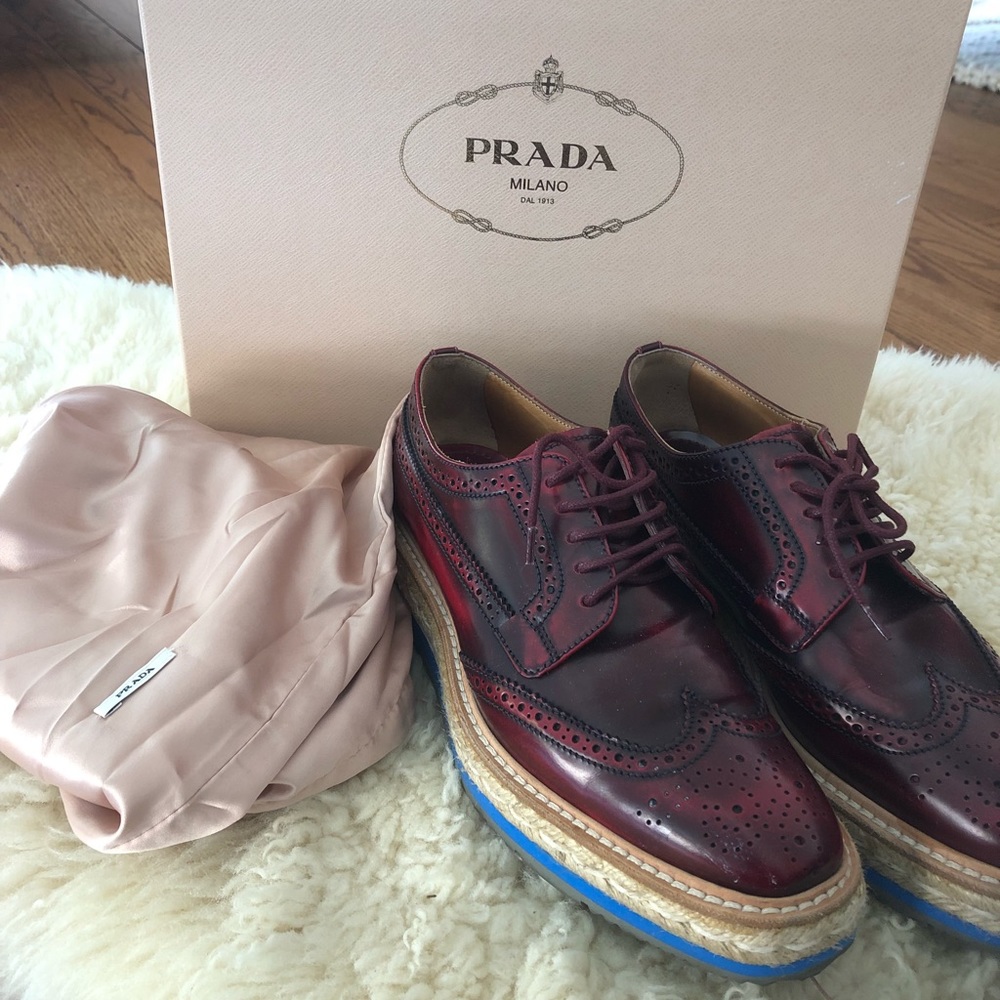 Prada platform brogue-trim leather oxfords - Picture 1 of 7